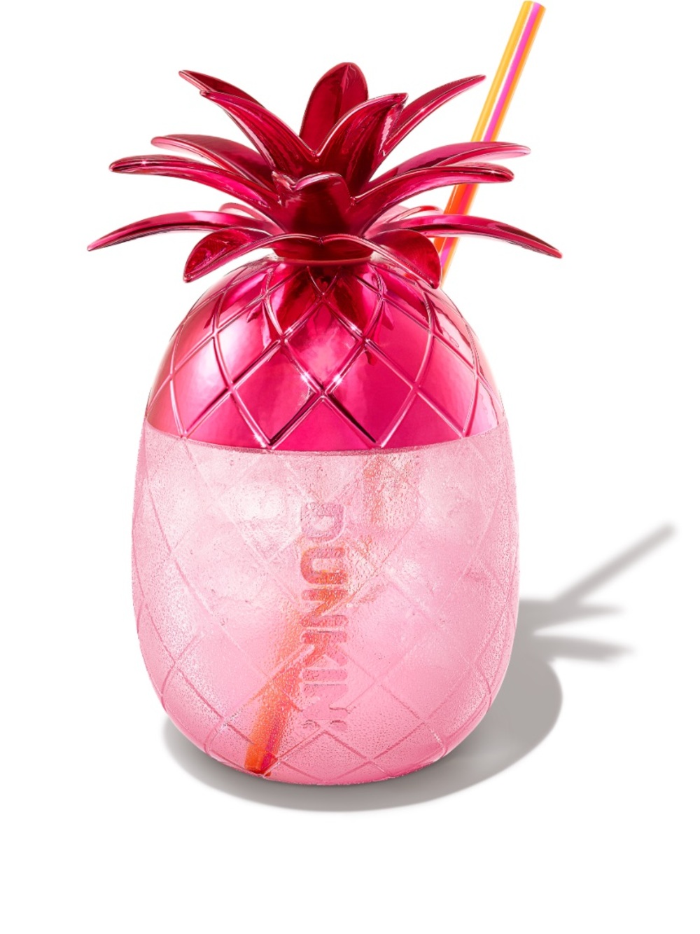 Dunkin Donuts Pineapple Tumbler with Reusable Straw 24oz Pink